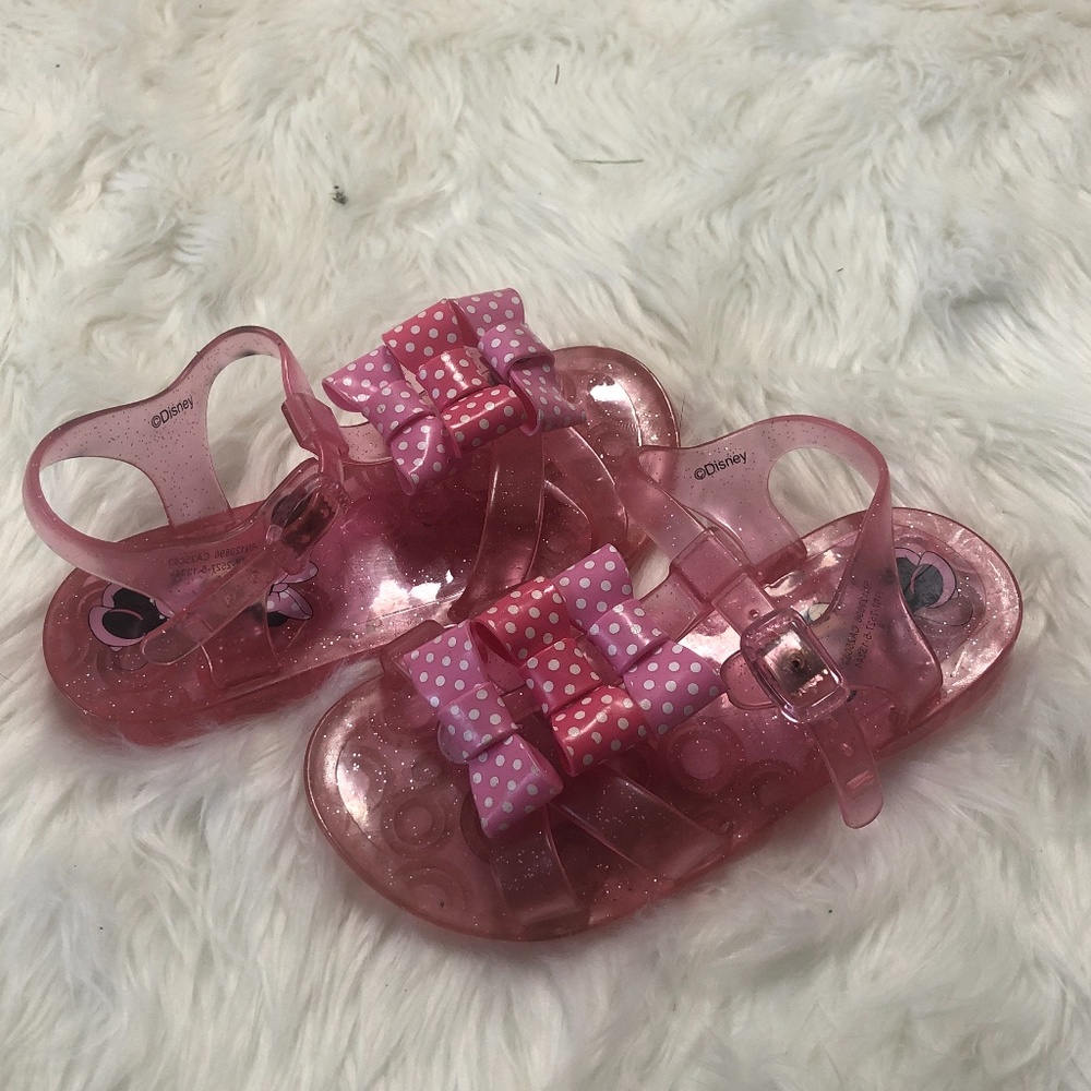 DISNEY Minnie Mouse Pink Glitter Jelly Sandals Toddler Girls  Sz 10 W Bows